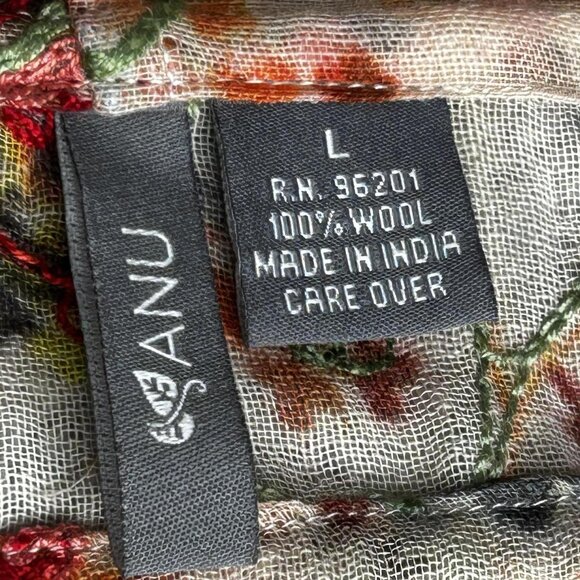 ANU Vest Womens Large Multicolor Sheer Wool Embroidered Paisley Boho Open Front - Picture 3 of 9